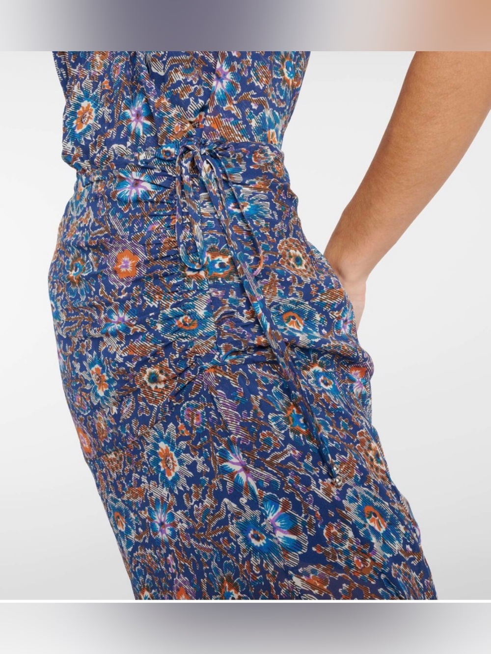 NWT Veronica Beard Dovima 100% Silk Floral Ruched Midi Dress Blue White Sz 4 - Picture 3 of 14